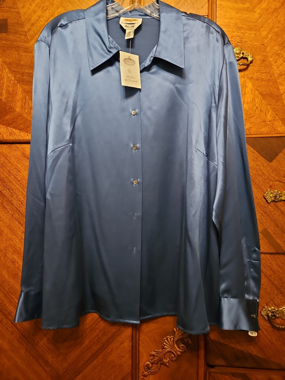 Talbots 18 W 100% Silk Button-Up Dress Shirt - Blue